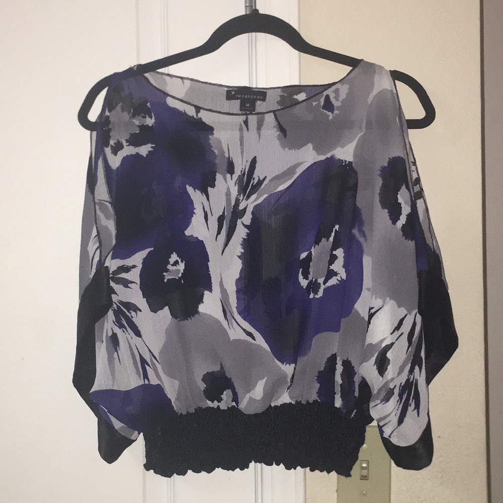 FOREVER 21 FLORAL SPLIT SLEEVE CROP TOP